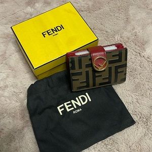 Fendi card holder Red leather gusseted card holder